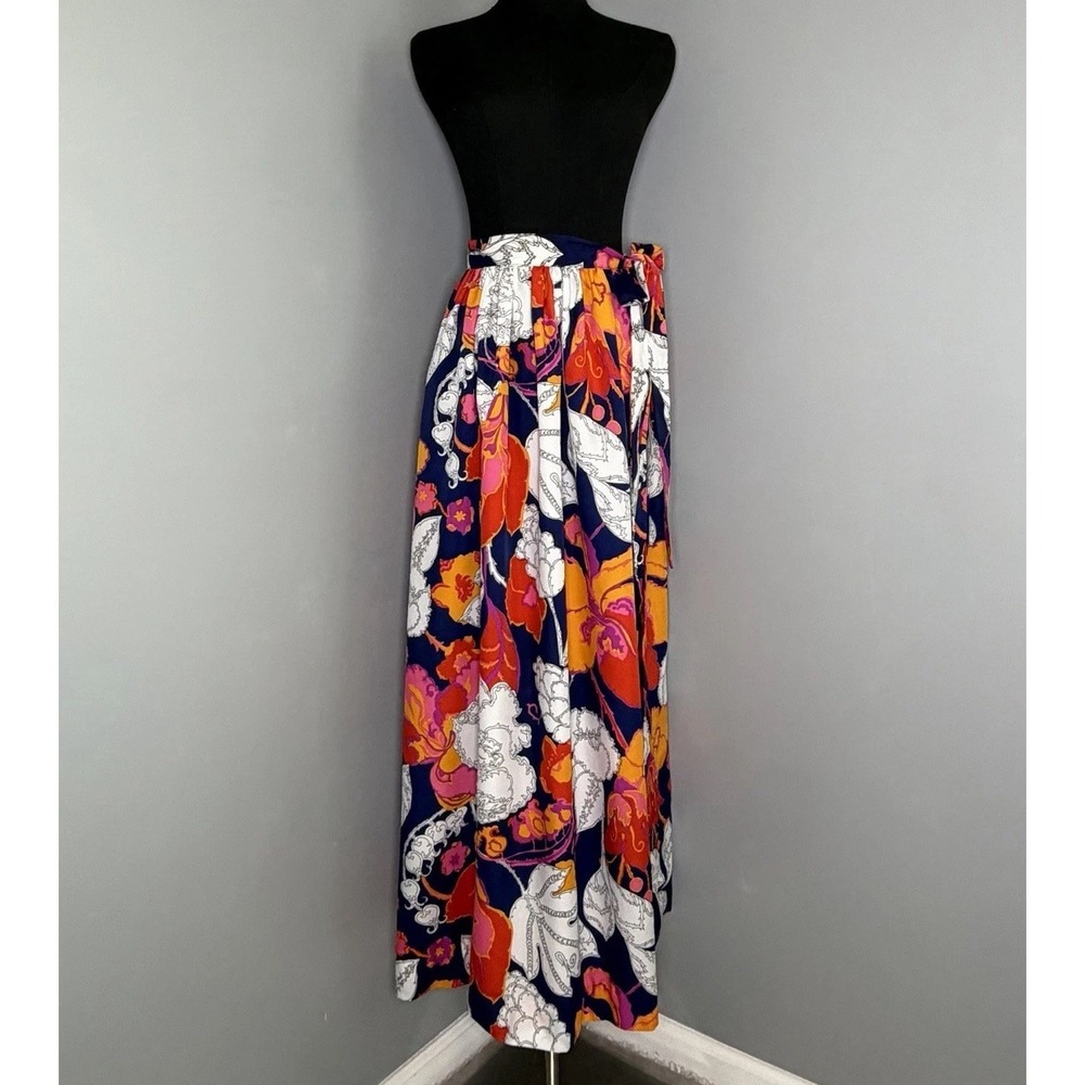 VTG John Meyer Rare Bold Floral Wrap Maxi Skirt 12 Boho Hippie Beach Whimsical